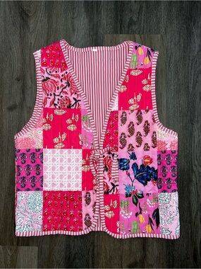 Patchwork Floral Pink & Hot Pink Quilted Vest